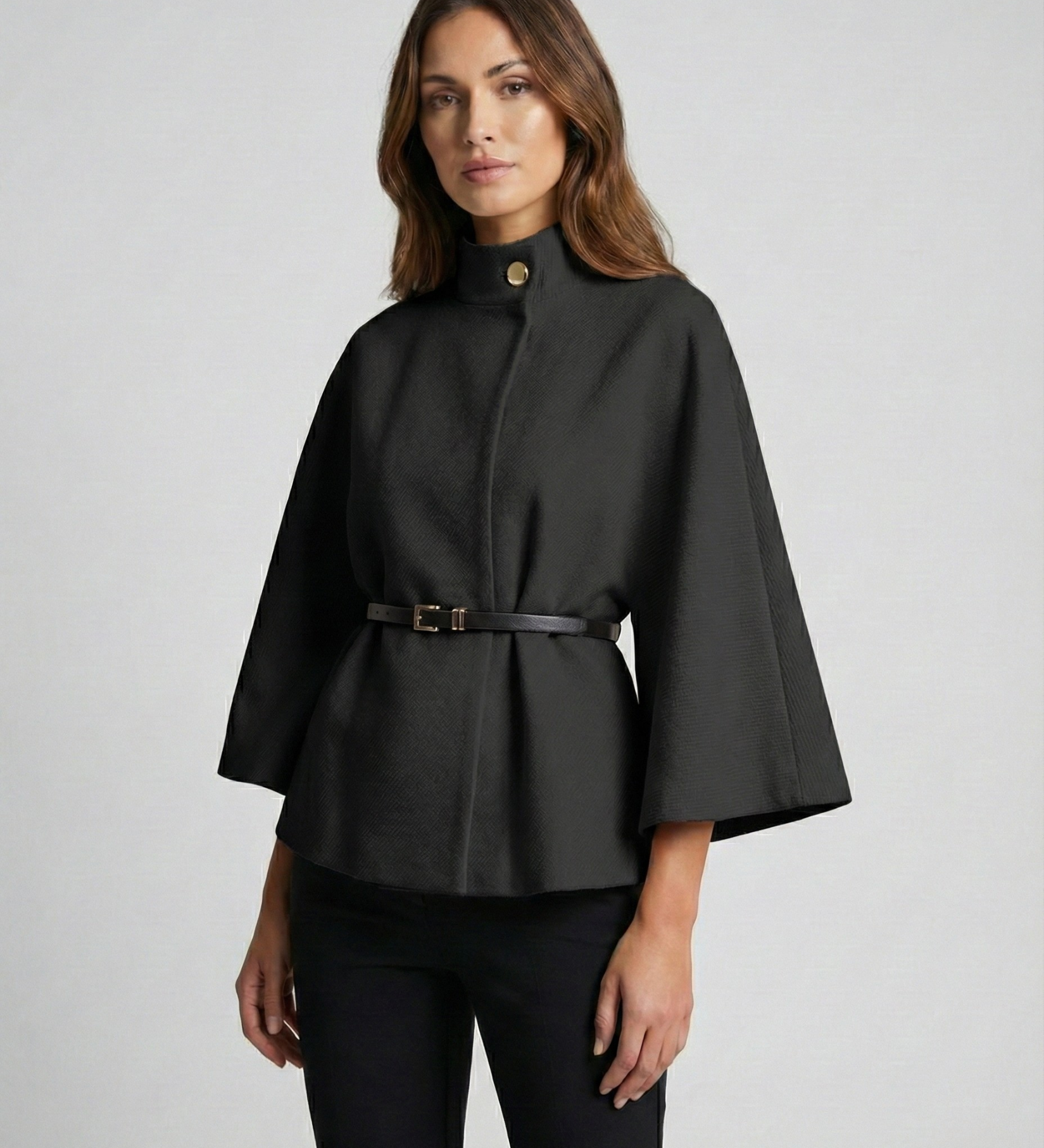 Milagros - Poncho Elegante para Mujer con Cinturón y Corte Estilizador