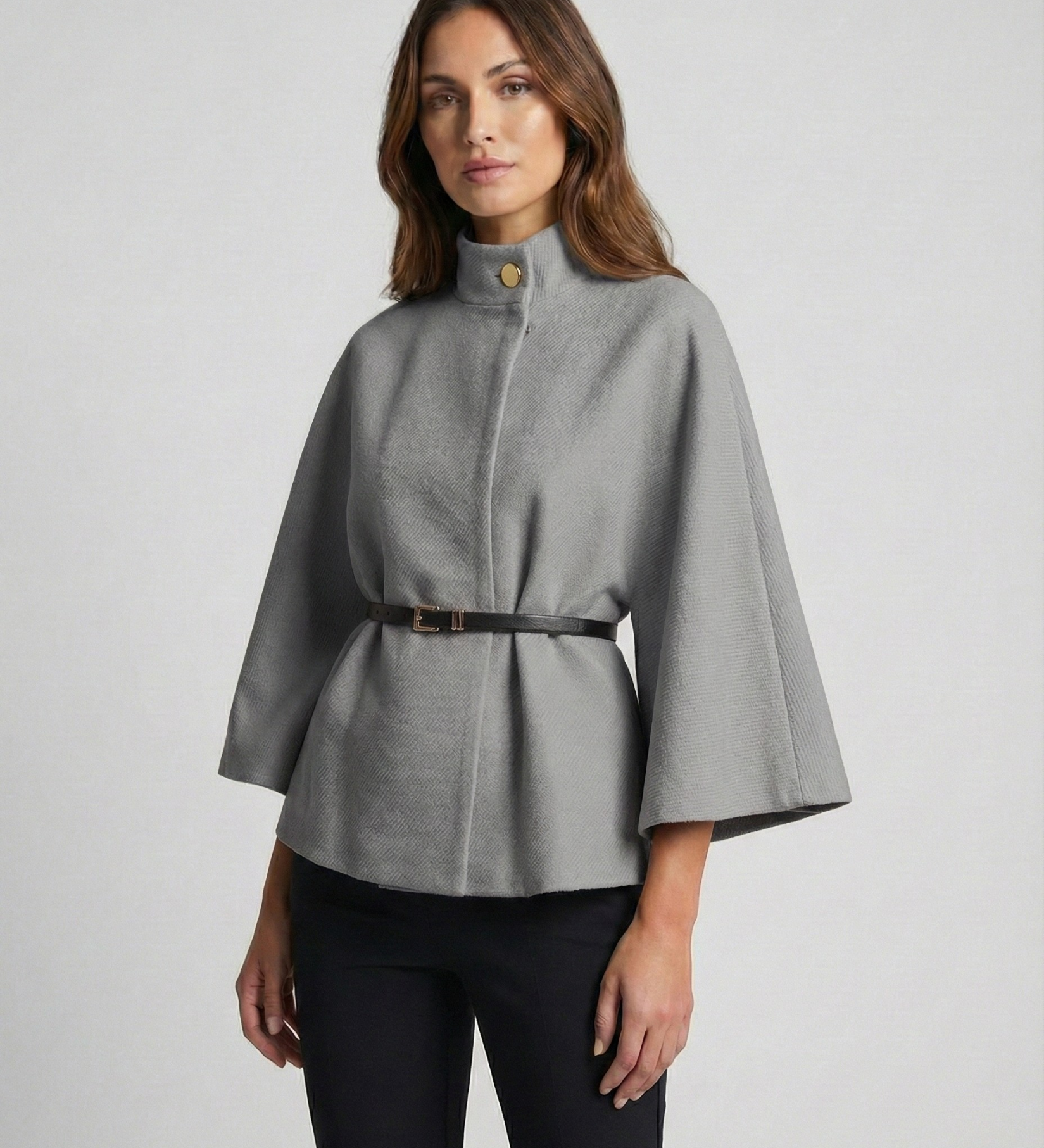 Milagros - Poncho Elegante para Mujer con Cinturón y Corte Estilizador