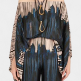 Sybella Conjunto de Dos Piezas con Hombros Descubiertos y Pantalones Amplios Estampados