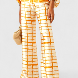 Sybella Conjunto de Dos Piezas con Hombros Descubiertos y Pantalones Amplios Estampados