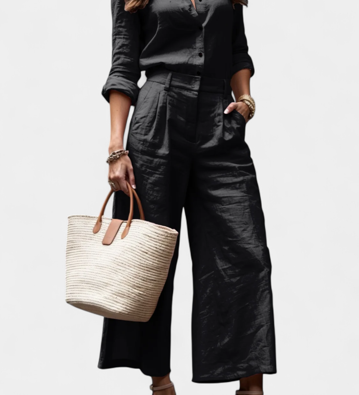 Sabina Conjunto Rosa de Camisa Suelta y Pantalones Capri