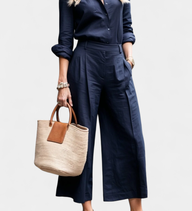 Sabina Conjunto Rosa de Camisa Suelta y Pantalones Capri